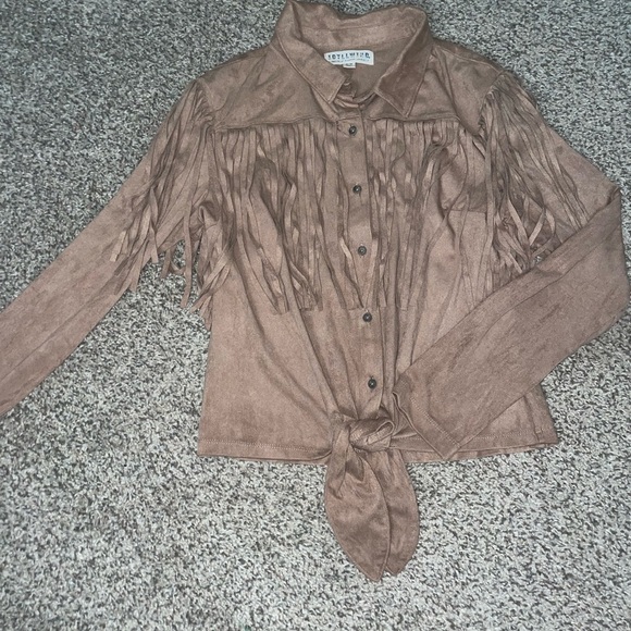 Idyllwind Tan Button-Up Shirt with Fringe - Picture 2 of 5